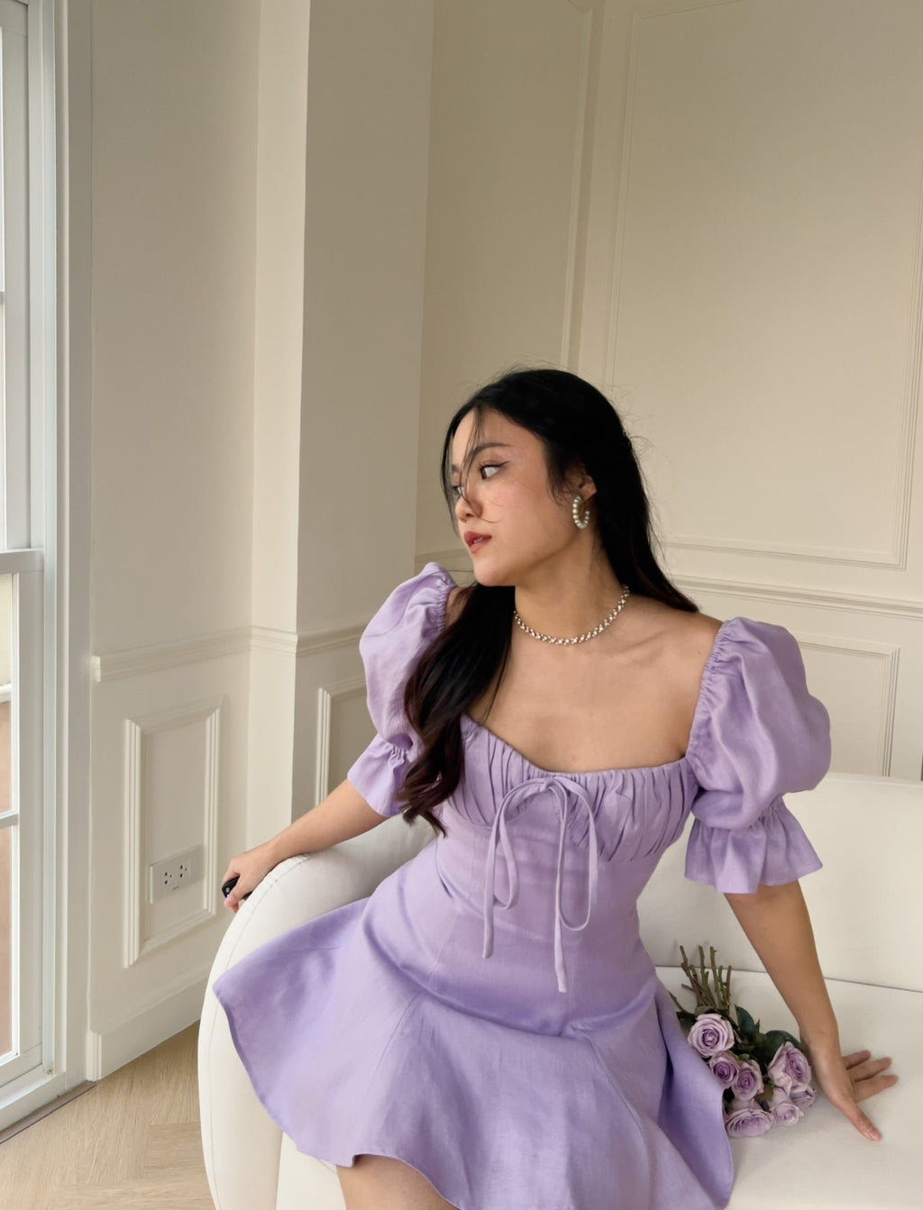 FIRST LOVE PUFFY MINI DRESS - RAVii - Purple - XS - linen fabric