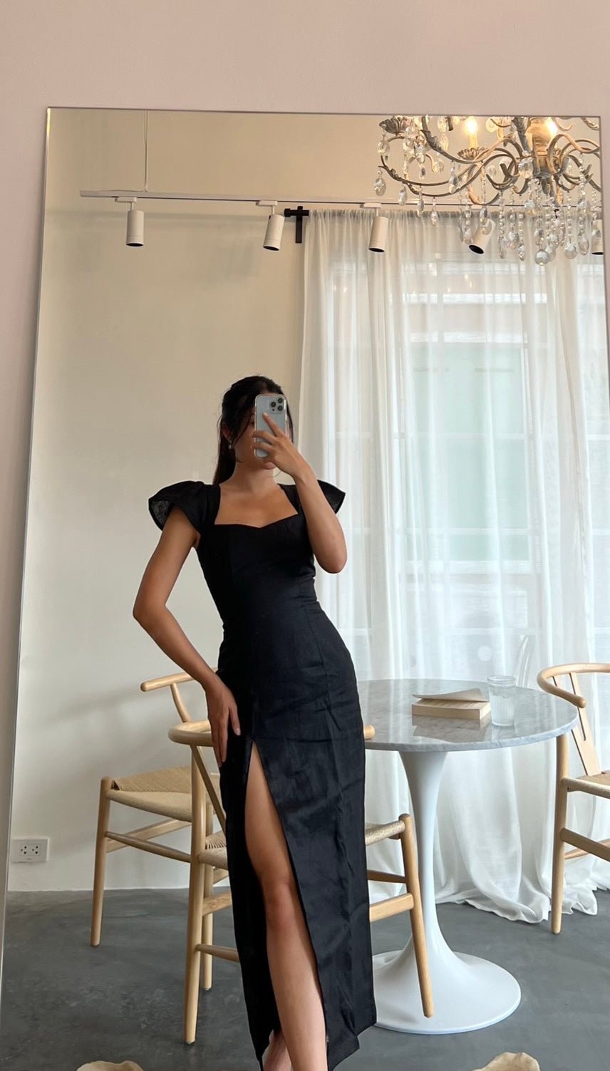 HOLIDAY SLIT DRESS - RAVii - Black - XS - linen fabric