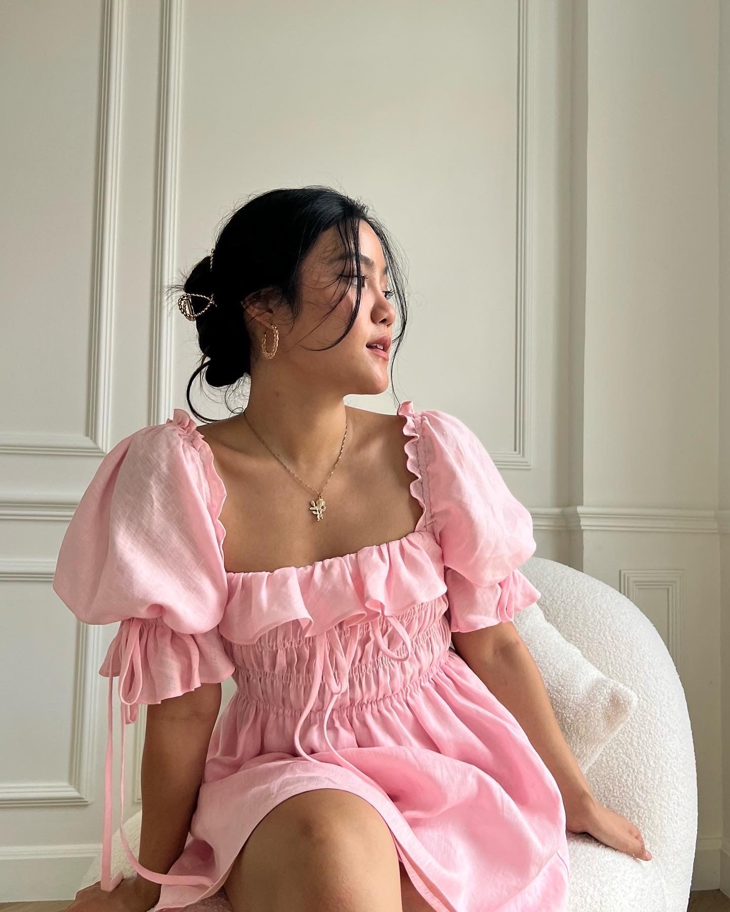 L’AUTOMNE MINI DRESS - RAVii - Pink - S - linen fabric
