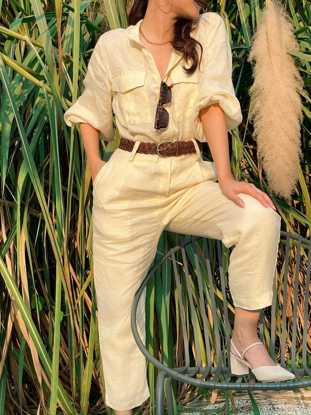 WANDERER JUMPSUIT - RAVii - Cream - XS - linen fabric