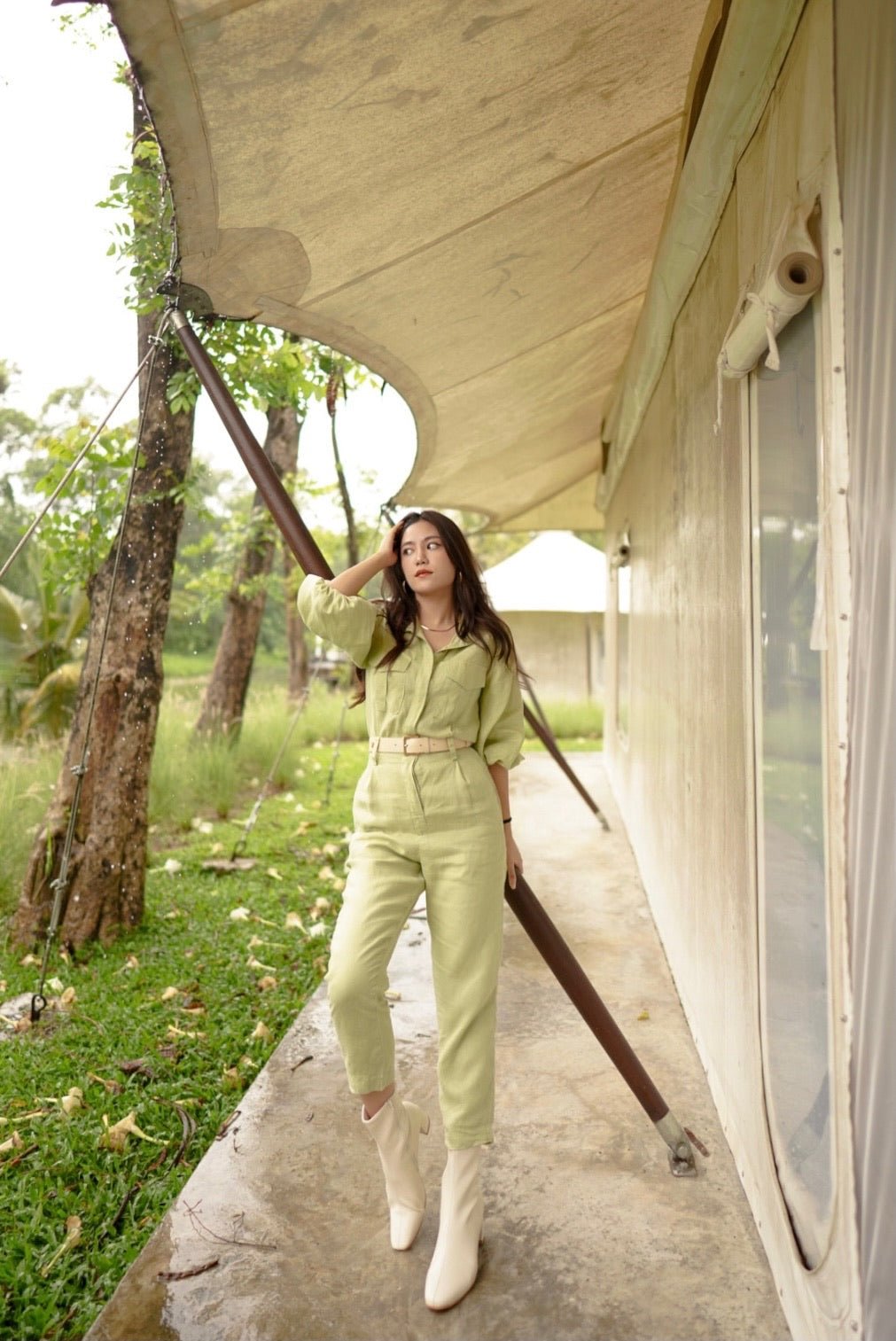 WANDERER JUMPSUIT - RAVii - Cream - XS - linen fabric